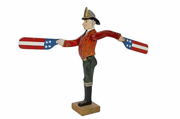 Appraisal: Folk Art Fireman Whirly-Gig American probably th century A painted