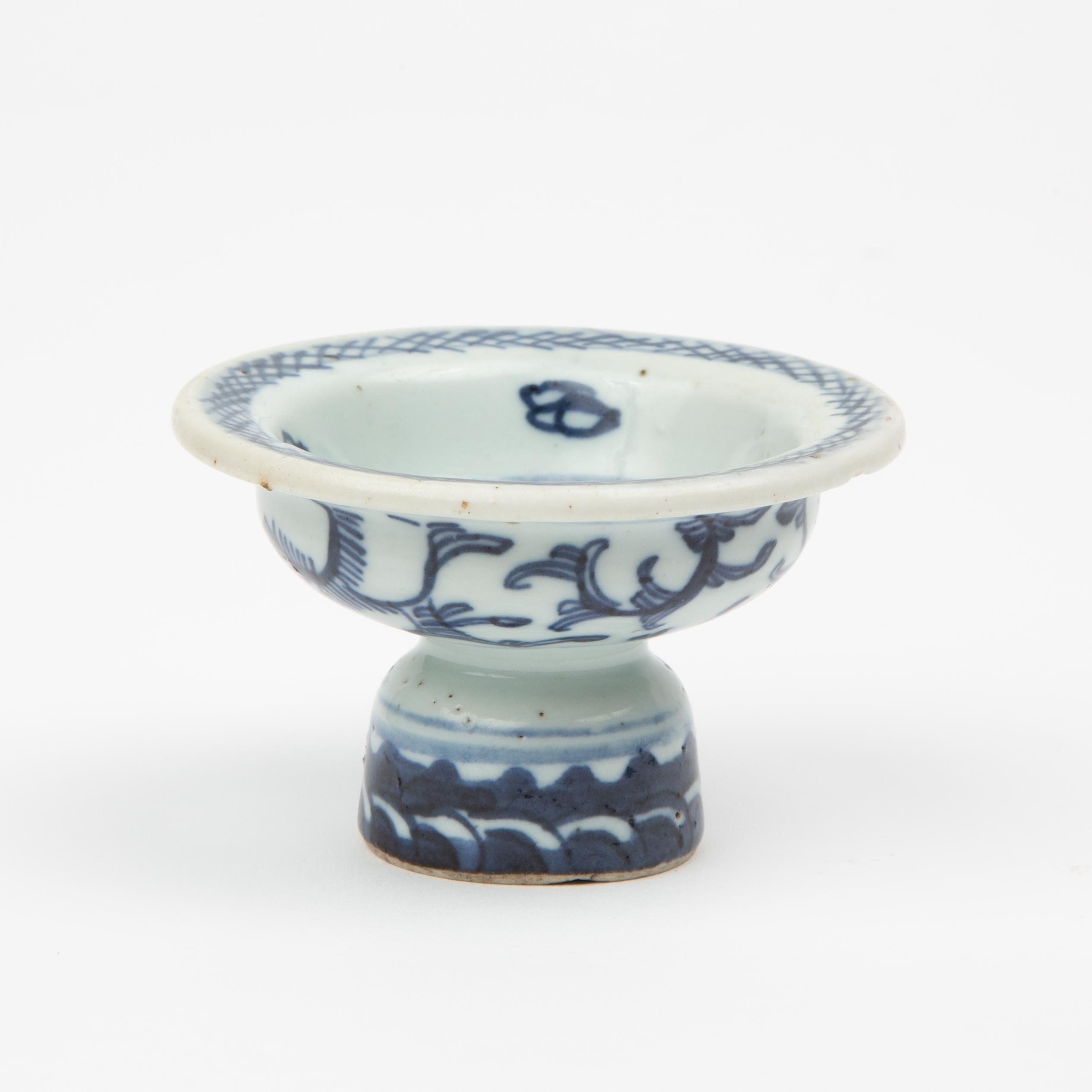 Appraisal: CHINESE BLUE AND WHITE STEM CUP TH TH CENTURY An