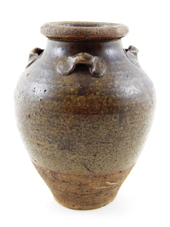 Appraisal: ASIAN Early Ming Dynasty storage jar four applied brackets along