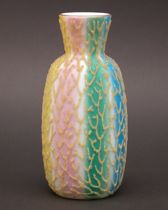 Appraisal: Coralene Rainbow Vase White case glass with vertical strips of