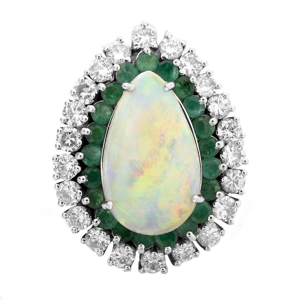 Appraisal: Opal Diamond Emerald and K Ring Vintage Pear Shape Gem