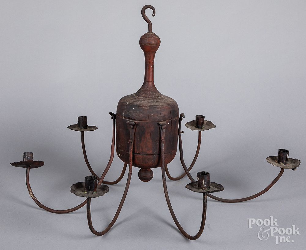 Appraisal: Painted wood and iron chandelier th c Painted wood and