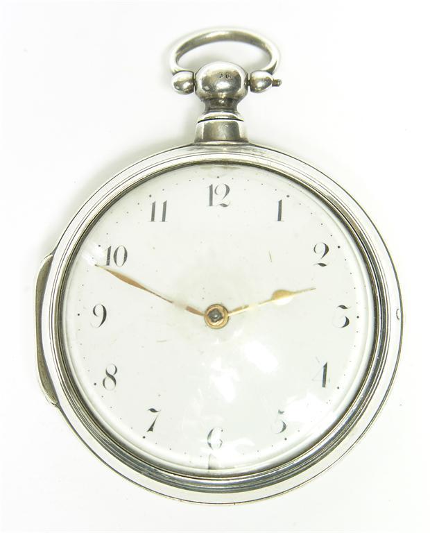 Appraisal: A silver pair cased verge watch