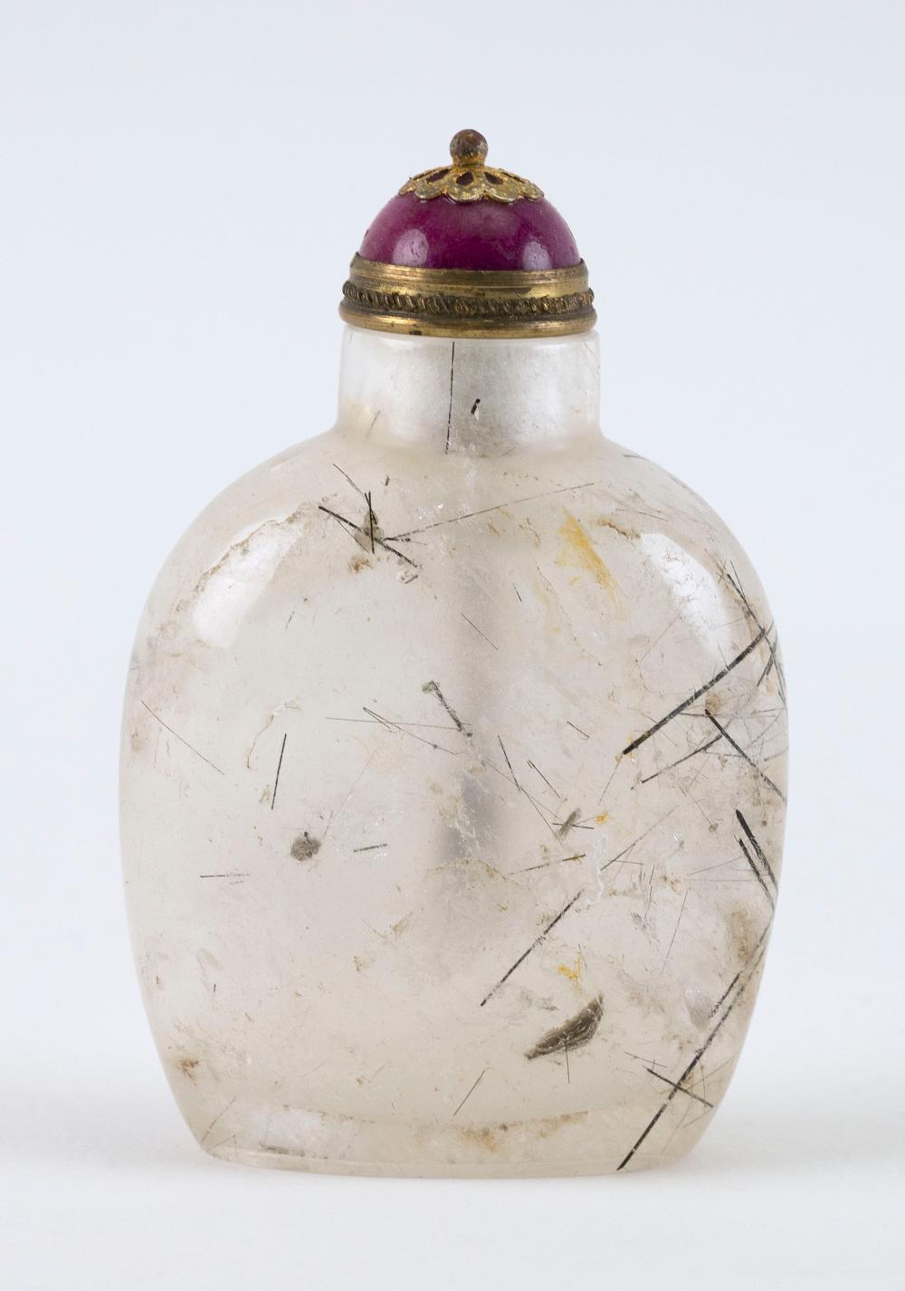 Appraisal: CHINESE ROCK CRYSTAL SNUFF BOTTLE TH CENURY HEIGHT RED STONE