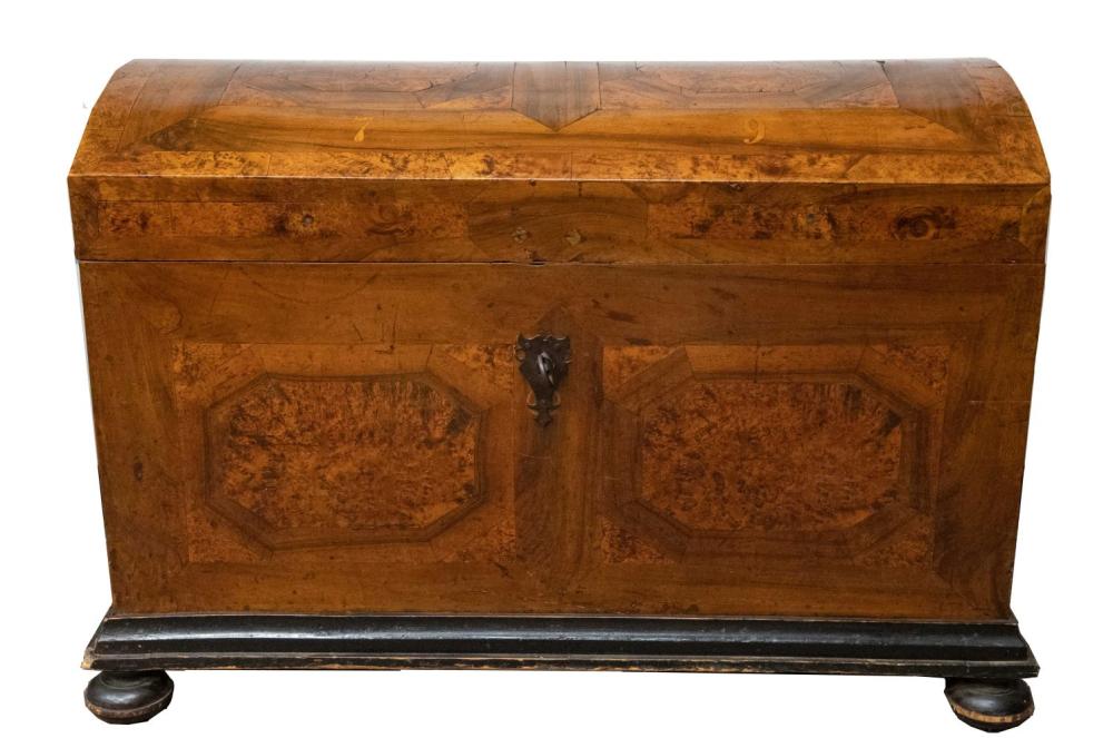 Appraisal: CONTINENTAL CARVED BURLWOOD EBONIZED TRUNKlate th Century inches wide inches