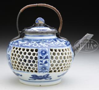 Appraisal: BLUE AND WHITE PORCELAIN DOUBLE WALL TEAPOT th th century