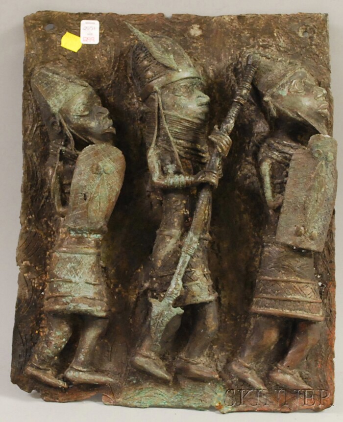 Appraisal: Benin-style Bronze High Relief Figural Plaque x in