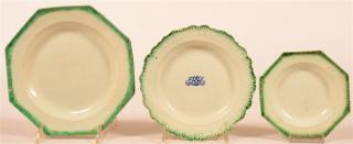 Appraisal: Three Leeds Green Feather Edge Plates Three Leeds Soft Paste