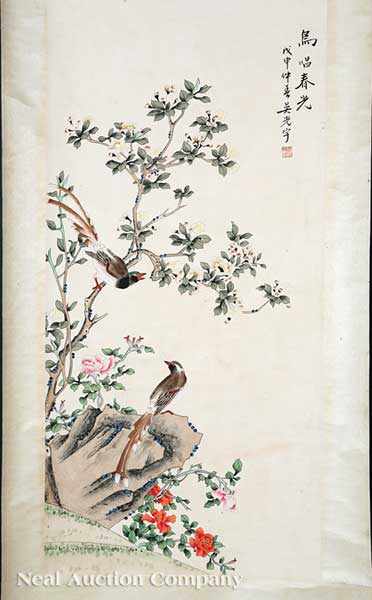 Appraisal: Chinese School th c Birds Blossoms and Rocks ink and