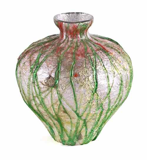 Appraisal: Stevens Williams silveria and green thread art glass vase h