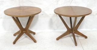 Appraisal: Pr DREXEL American Modern Round Low Side Tables Four corseted