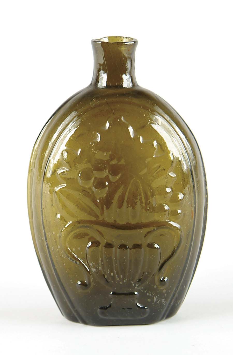 Appraisal: CORNUCOPIA-URN GIII- American Olive green pint pontil mark sheered mouth