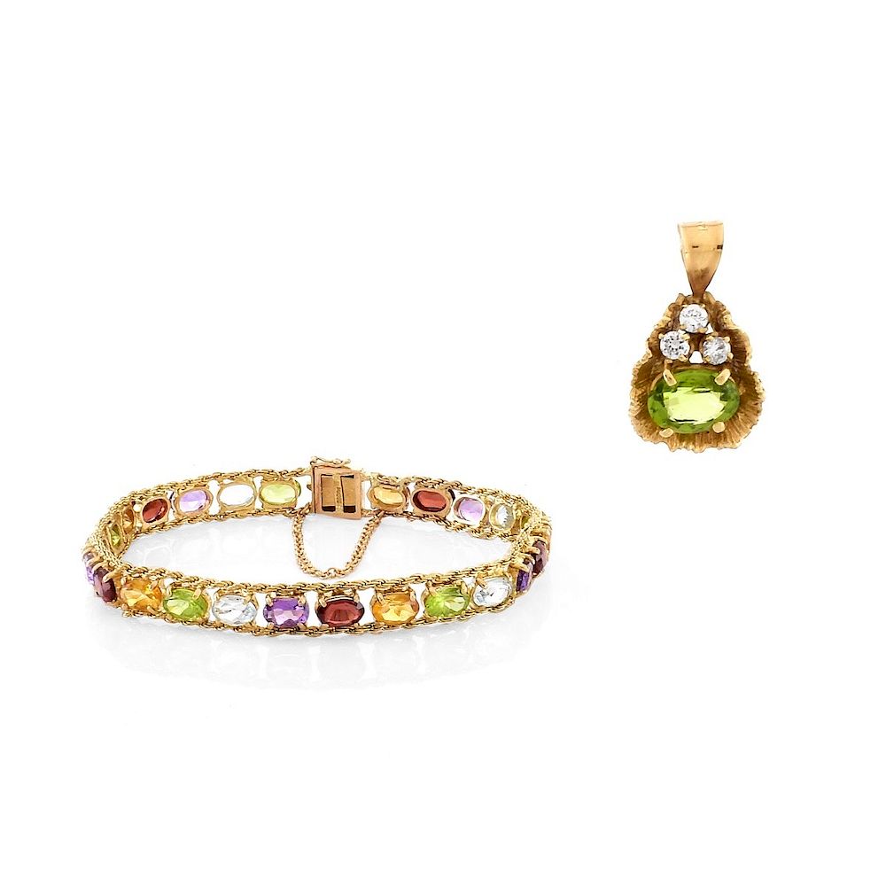 Appraisal: Multi Gemstone and K Gold Bracelet and Pendant Vintage Oval