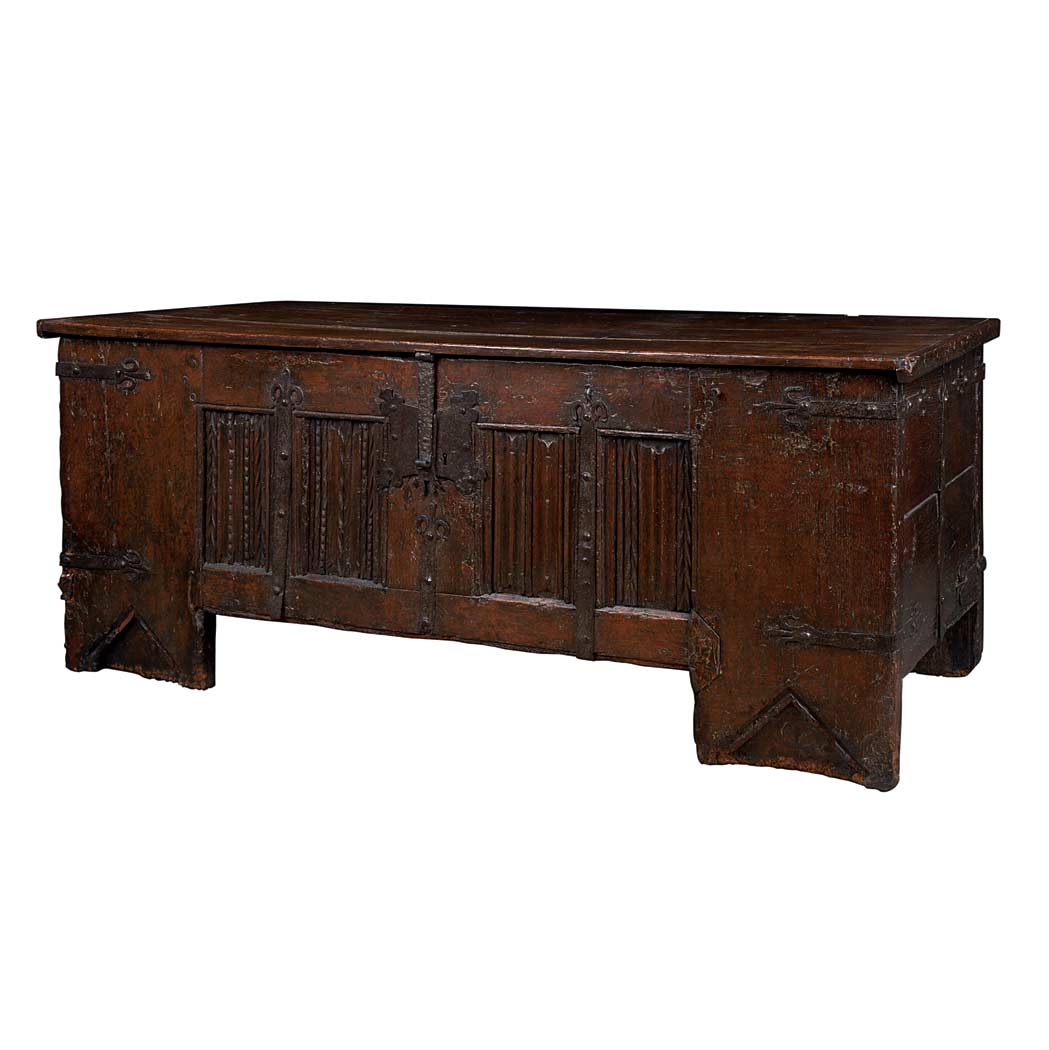 Appraisal: English Oak Coffer th th Century The rectangular board top