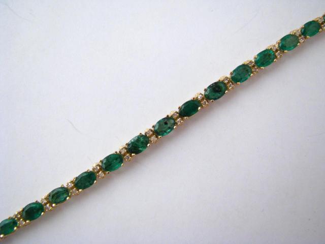 Appraisal: K Yellow gold emerald bracelet with accent diamonds approximately ''