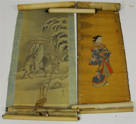 Appraisal: COLLECTION OF SEVEN JAPANESE SCROLL PAINTINGS depicting a figure on