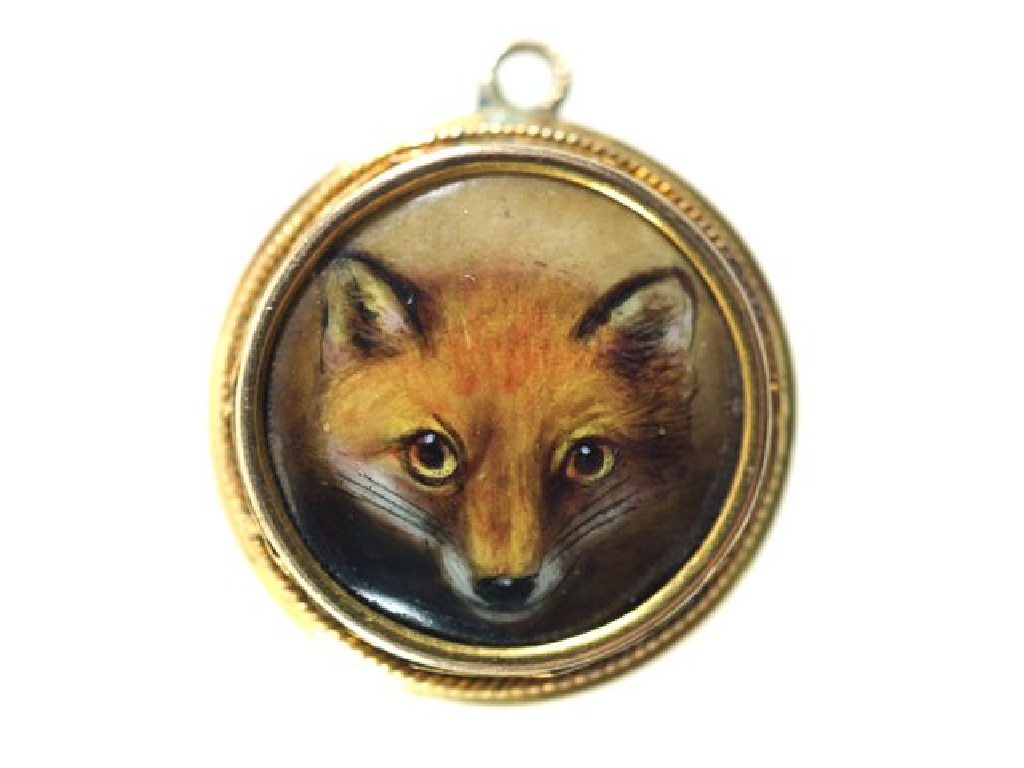 Appraisal: VICTORIAN ENAMEL FOX PENDANT of circular form the enamel painted