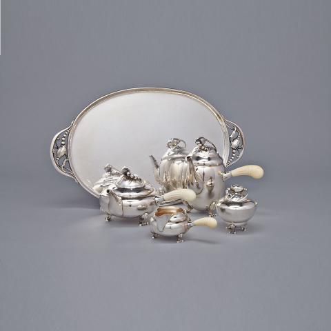 Appraisal: Danish Silver Blossom Pattern Tea and Coffee Service with Tray