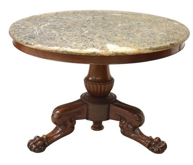 Appraisal: French Louis Philippe period marble-top mahogany center table mid th