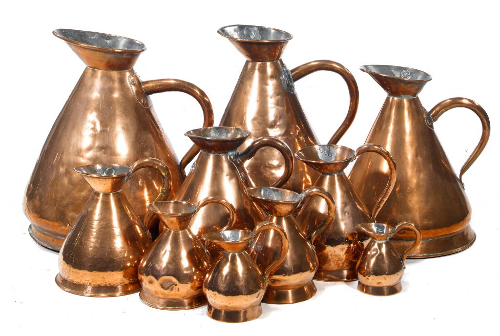 Appraisal: TEN VICTORIAN COPPER GRADUATED MEASURES of 'haystack' form gallons-half pint