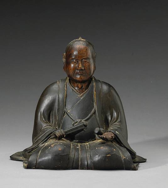 Appraisal: A lacquered wood portrait sculpture Edo Period Depicting a middle-aged