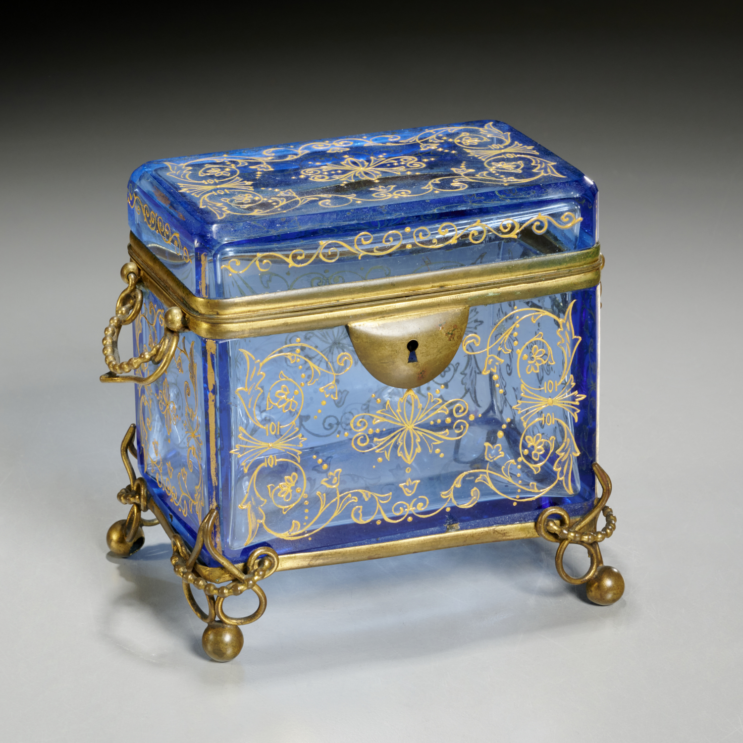 Appraisal: MOSER STYLE GILT BRONZE MOUNTED BLUE GLASS BOX th th