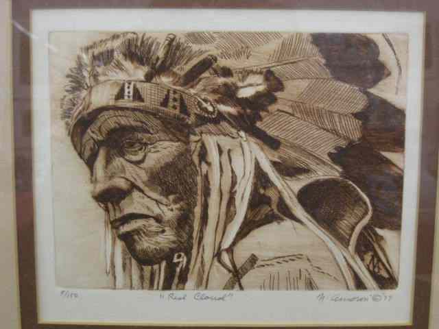 Appraisal: Nicholas Amorosi etching ''Red Cloud'' of pencil signed dated image