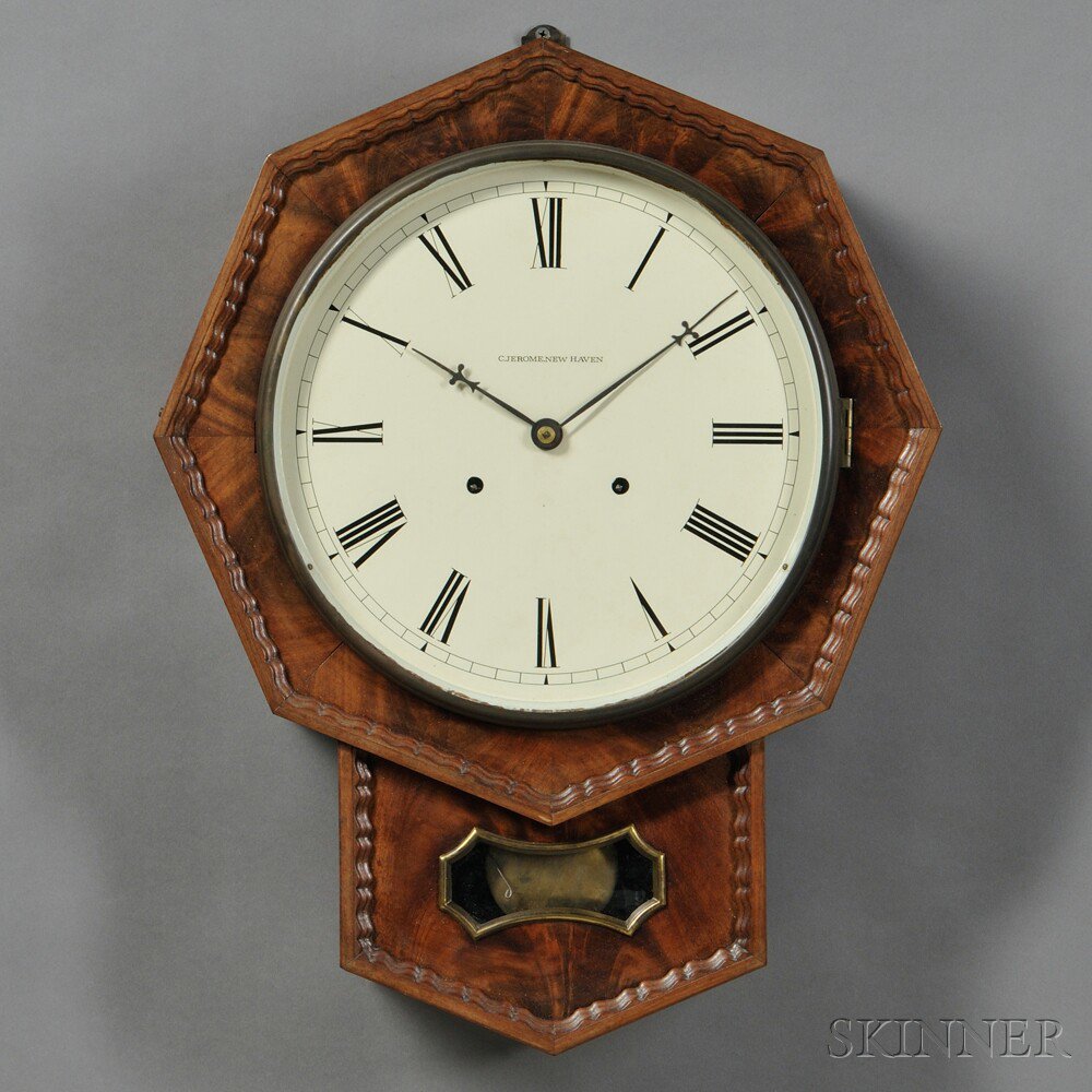 Appraisal: Jerome Fusee Ripple Front Wall Clock New Haven Connecticut c