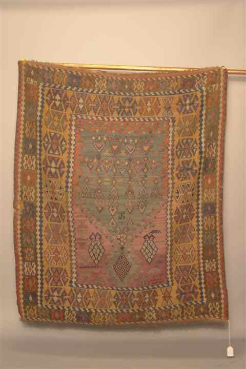 Appraisal: ANTIQUE TURKISH ''MIHRAB'' SLIP TAPESTRY KILIM tightly woven one way