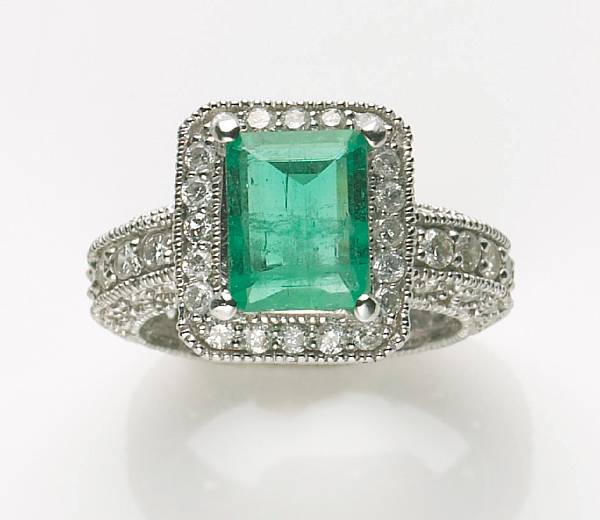 Appraisal: An emerald diamond and k white gold ring emerald-cut emerald