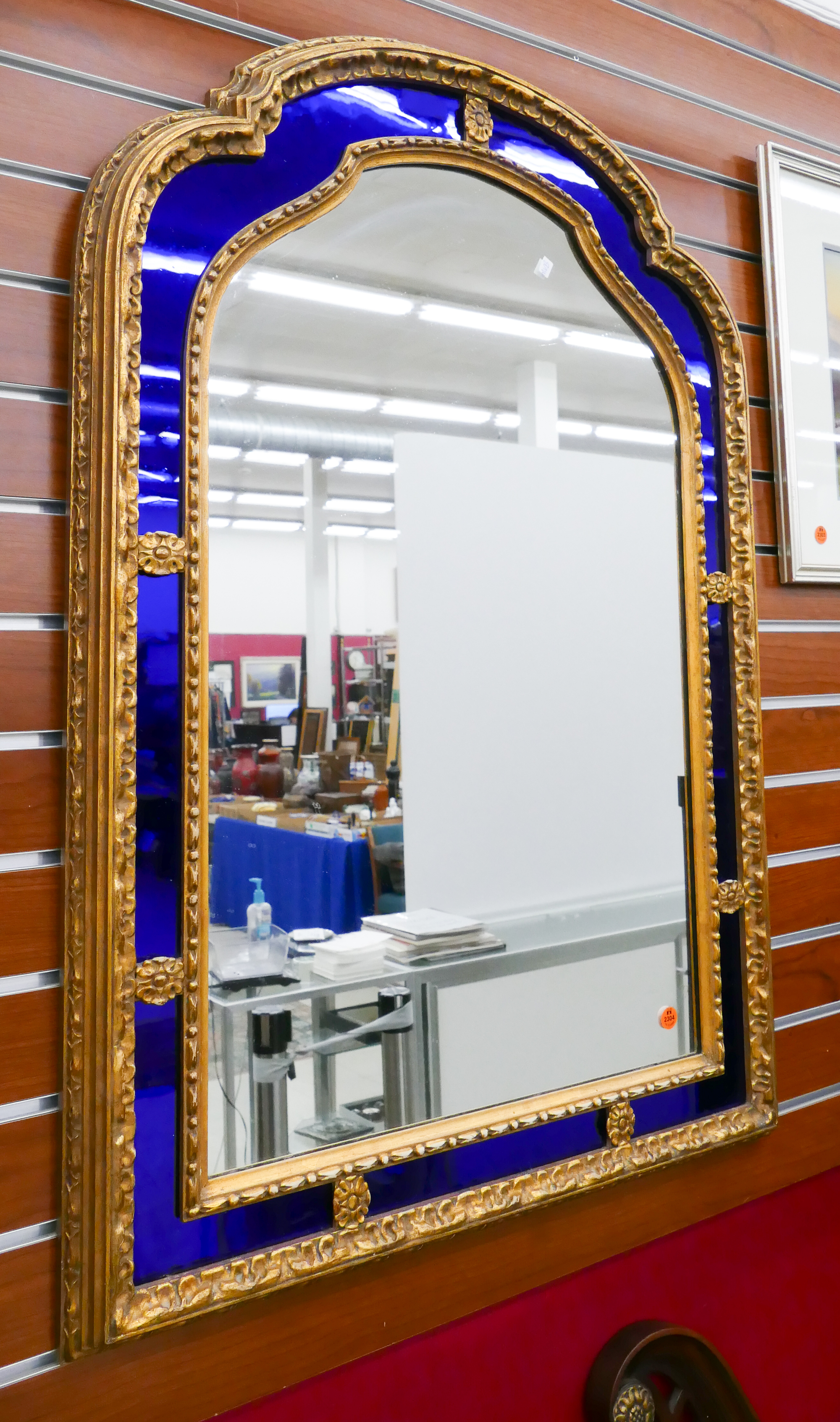 Appraisal: Italian Gilt Carved Cobalt Glass Border Pier Mirror- x ''