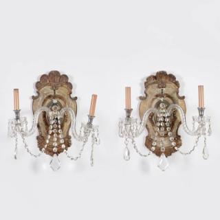 Appraisal: Pair Italian Rococo style painted wood sconces th c cartouche-shaped