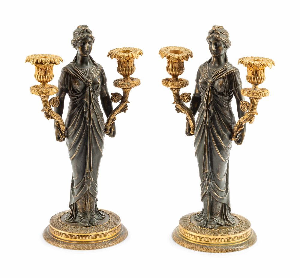 Appraisal: A Pair of Empire Style Gilt and Patinated Bronze Figural