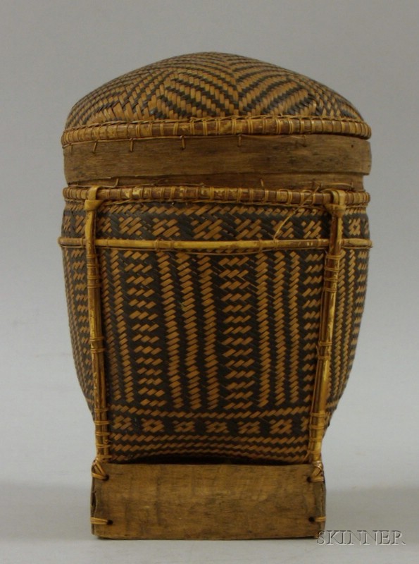 Appraisal: Asian Woven Footed Basket with Cover ht in