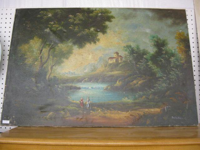 Appraisal: Italian Oil on Canvas signed De Bellis landscape with figures