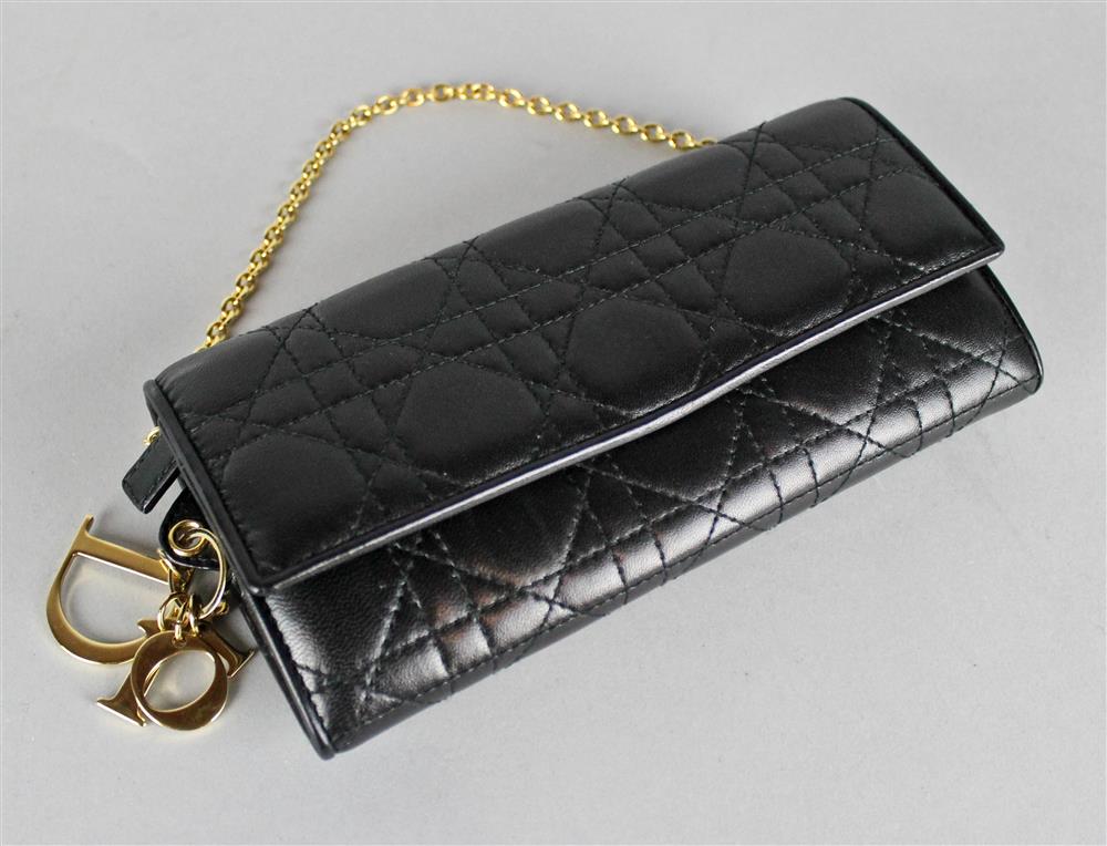 Appraisal: DIOR QUILTED BLACK LEATHER POUCHETTE the small rectangular pouch with