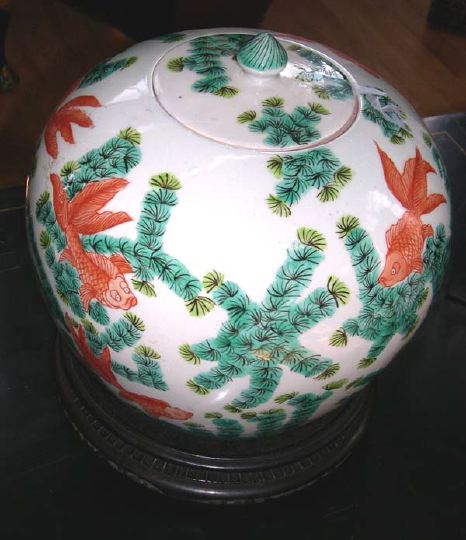 Appraisal: Attractive Kuang Hsu Porcelain Globular Covered Jar th century enameled