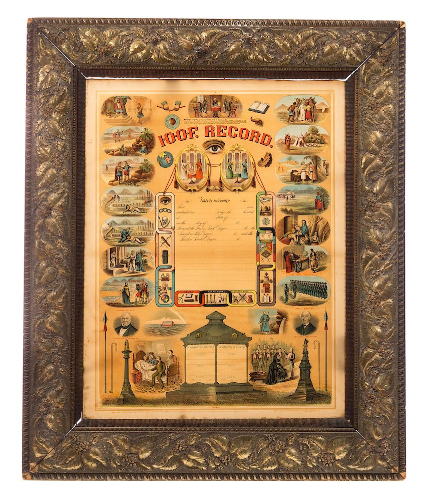 Appraisal: IOOF Membership Record Gilded Frame Measures tall wide Good original