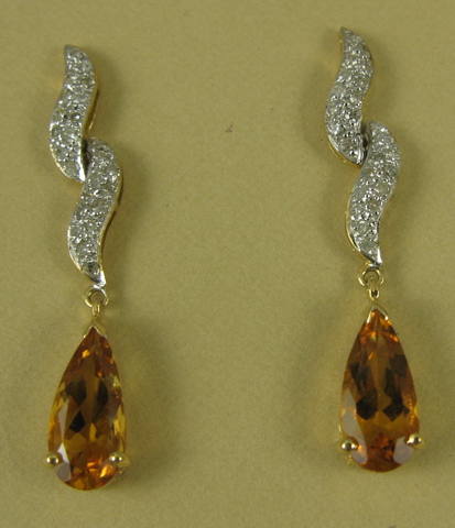 Appraisal: PAIR OF CITRINE AND DIAMOND EARRINGS each k yellow gold