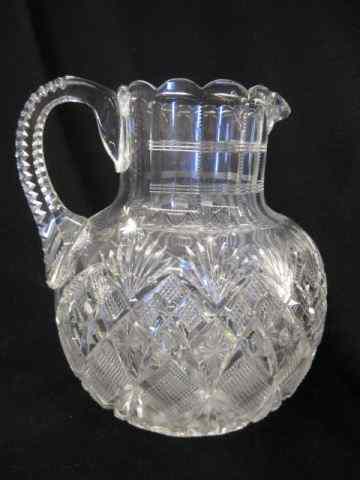 Appraisal: Cut Glass Pitcher Fine Strawberry Diamondand fan decor - ''