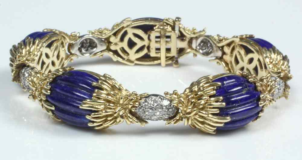 Appraisal: BRACELET - One K gold handmade Lapis Lazuli and Diamond