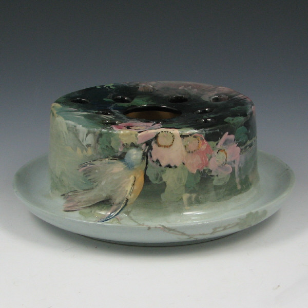 Appraisal: Weller Late Line Eocean Flower Holder w Bird Extremely uncommon