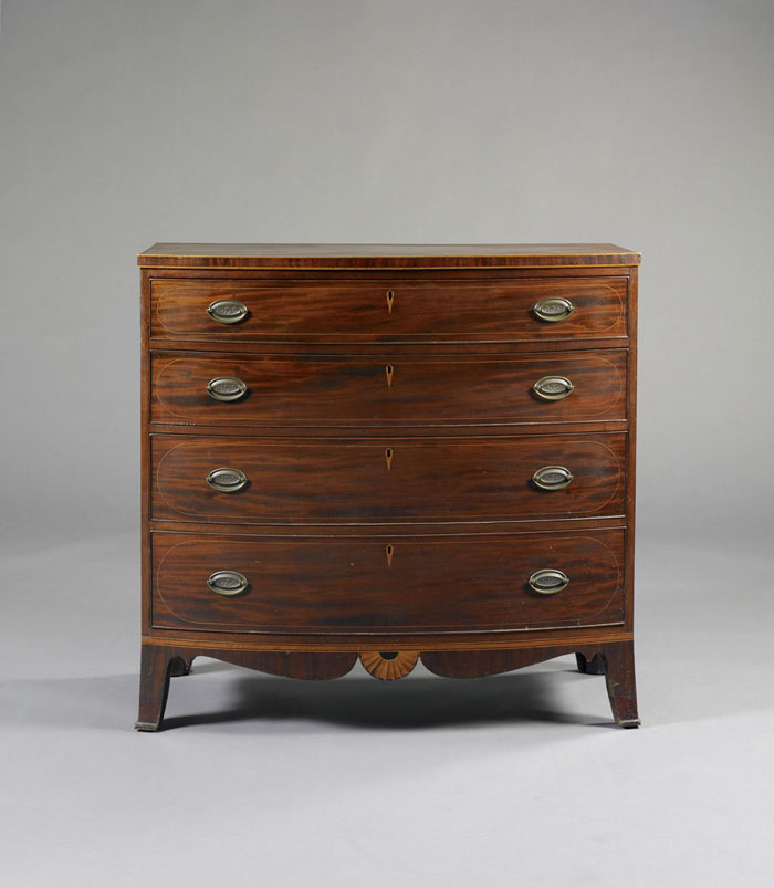 Appraisal: PENNSYLVANIA OR MARYLAND INLAID MAHOGANY BOWFRONT CHEST OF DRAWERS The