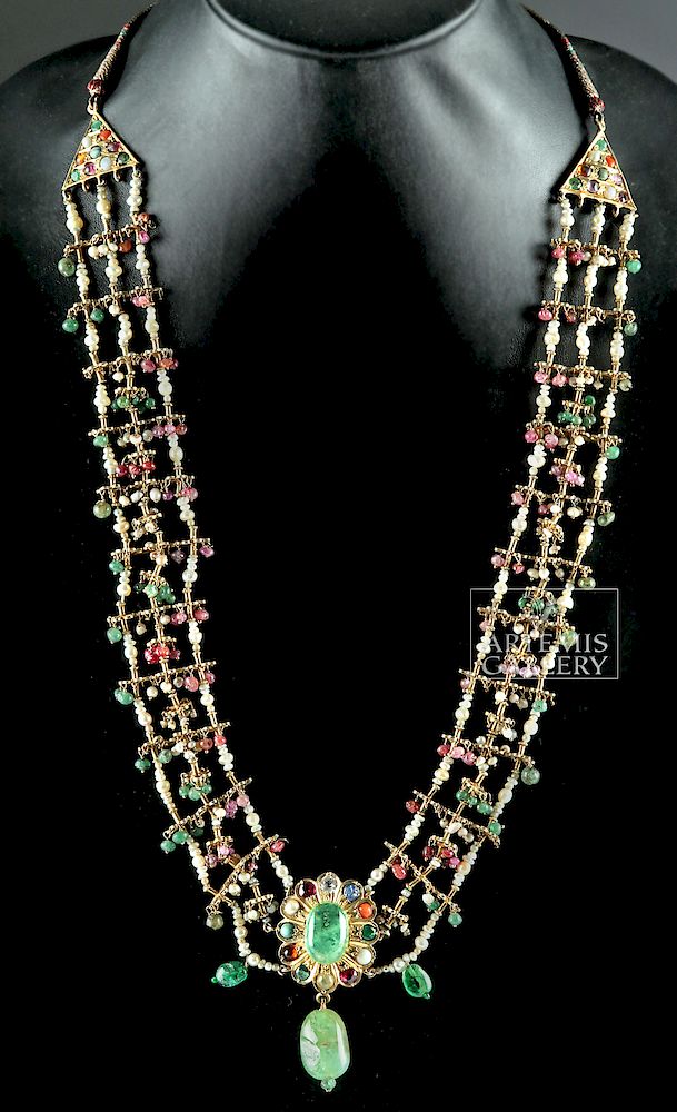 Appraisal: th C Indian Necklace Pearl Ruby Emerald Sapphire Central Asia