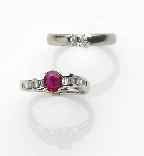 Appraisal: A diamond and platinum ring together with a ruby diamond