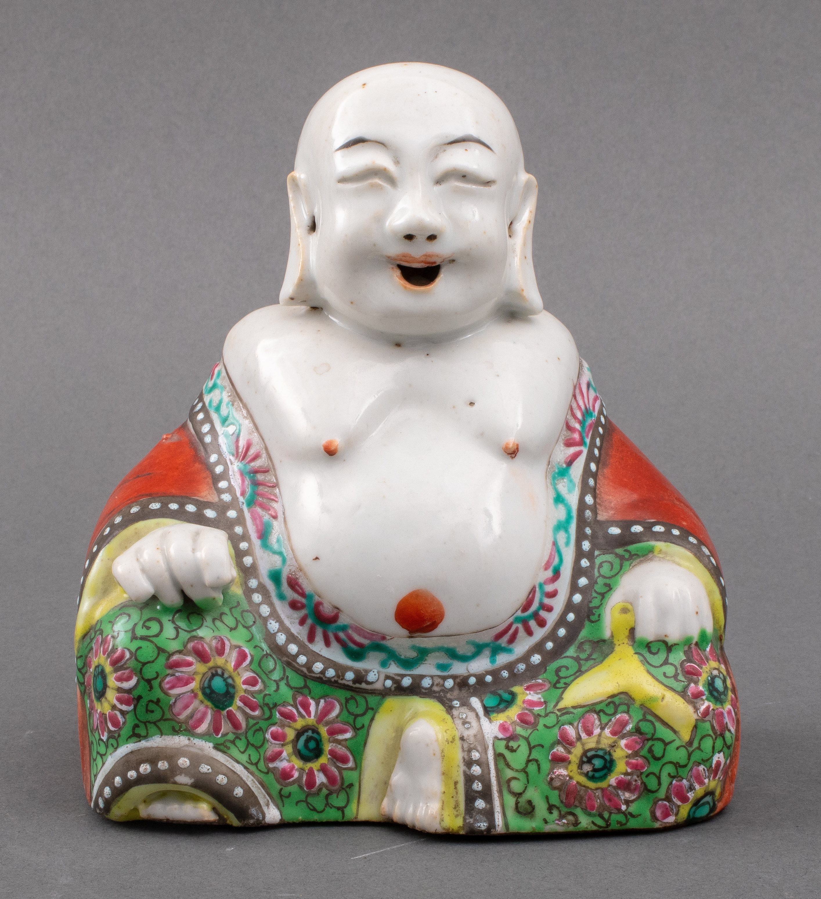 Appraisal: CHINESE FAMILLE ROSE BUDAI FIGURE CENSER TH C Chinese famille