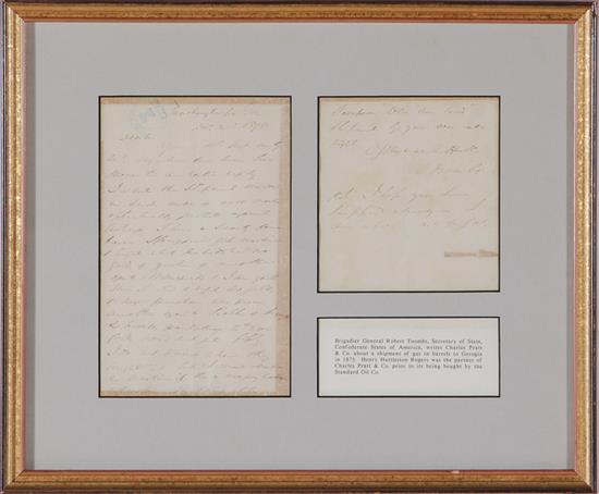 Appraisal: Robert Toombs letter to Charles Pratt Co about shipment dated