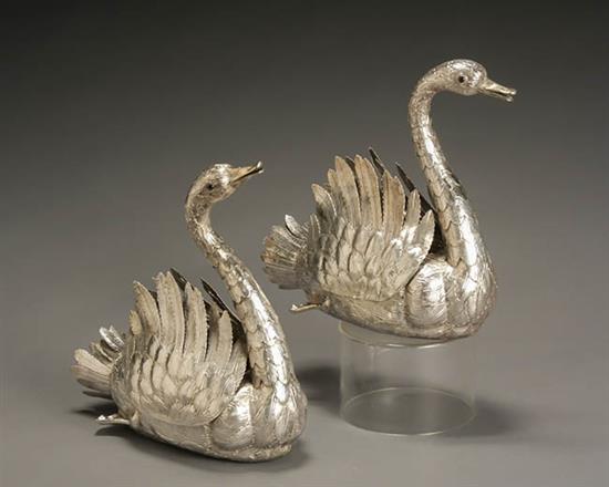 Appraisal: Pair of Portuguese Silver Swan-Form Centerpieces David Ferreira Porto th