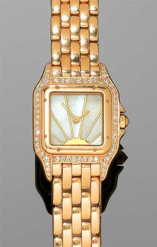 Appraisal: DIAMOND LADY'S WRISTWATCH CARTIER PANTHERE s Yellow gold Ref WF