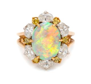 Appraisal: An Karat Yellow Gold Platinum Opal Colored Diamond and Diamond